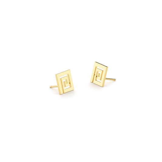 Greek Key Single Motif Stud Earrings