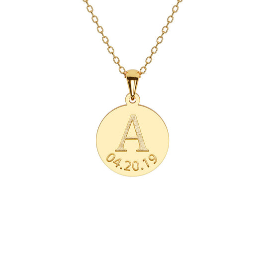 Personalized Initial Disc Necklace with Date Engraving