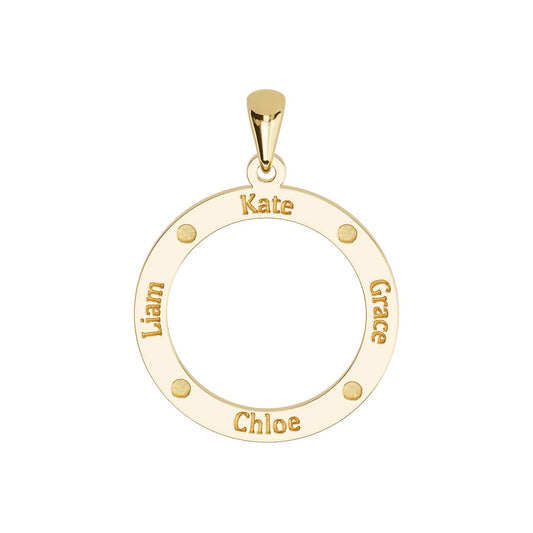 Personalized Dotted Disc Necklace with 4 Name Engravings