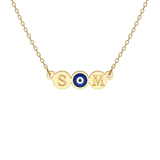 Double Initial Bubble Necklace with Evil Eye