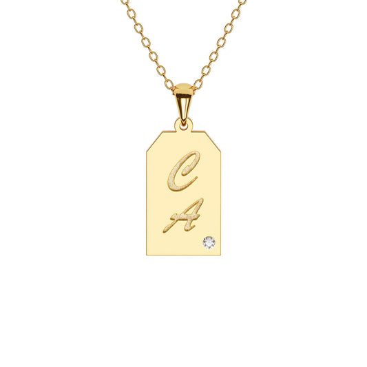 Double Initial Tag Necklace with Stone