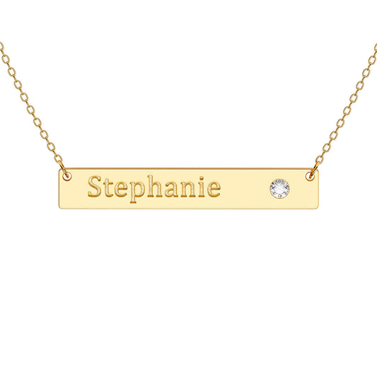 Bar Necklace with Engraving and Stone