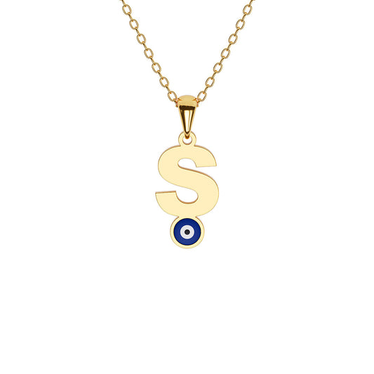 Mini Initial Necklace with Evil Eye