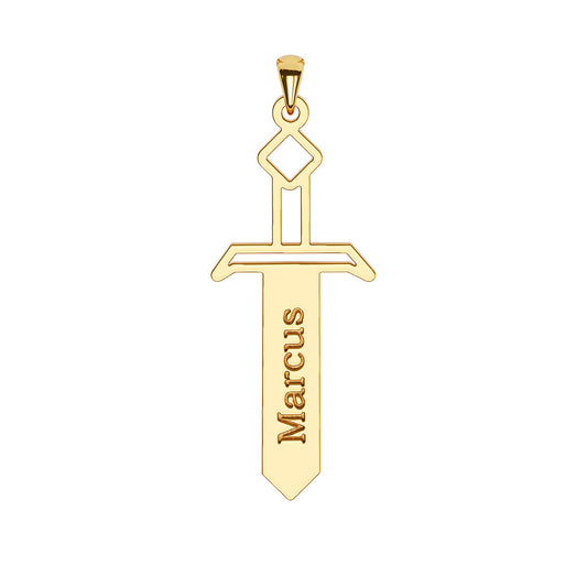 Vertical Flat Sword Pendant with Name Engraving