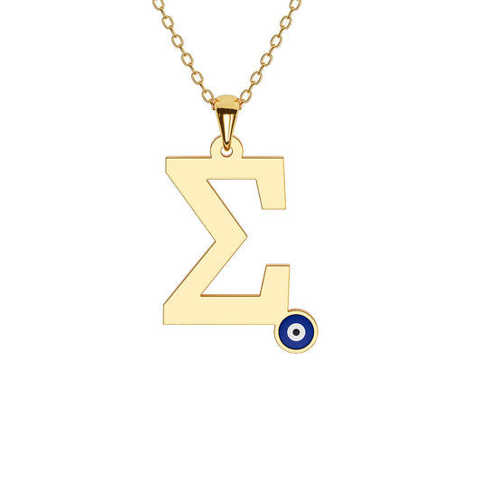 Greek Initial with Evil Eye Necklace