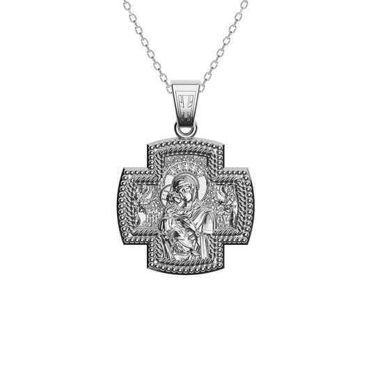 Virgin Mary & Jesus Two-Sided Sculpted Cross Necklace