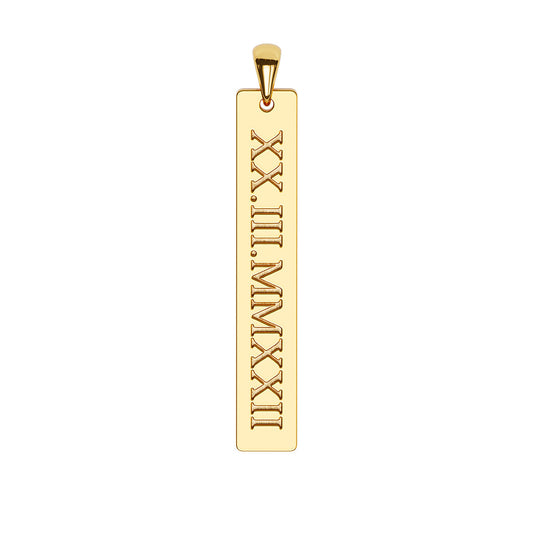 Vertical Bar Necklace with Roman Numerals Engraving