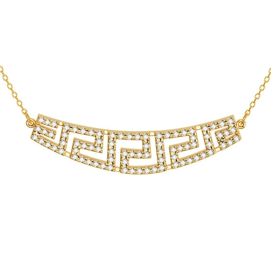 Greek Key Pavé Diamond Bar Necklace