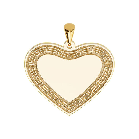 Greek Key Engraved Heart Pendant
