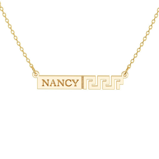 Personalized Greek Key Bar Name Necklace