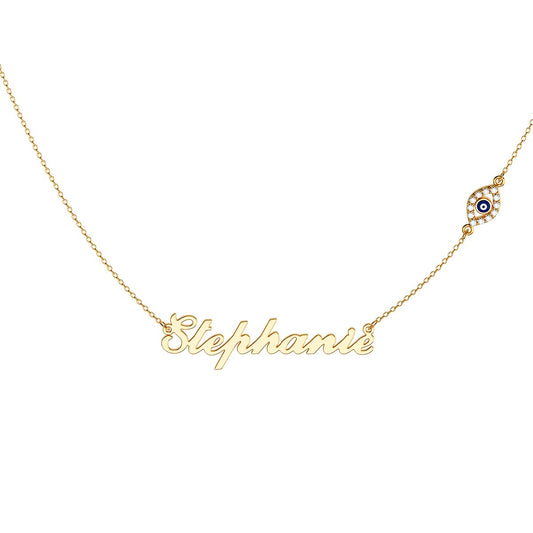 Personalized Name Necklace With Marquise Evil Eye Pavé Charm