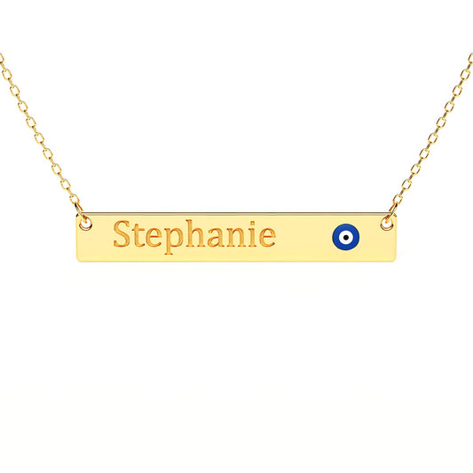 Evil Eye Bar Necklace With Engraving