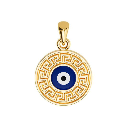 Greek Key Evil Eye Disc Necklace