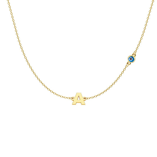 Personalized Initial Necklace With Round Evil Eye Charm