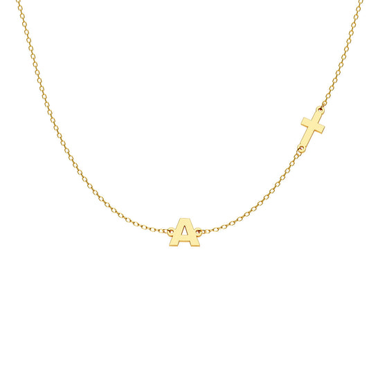 Personalized Initial Necklace With Cross Charm