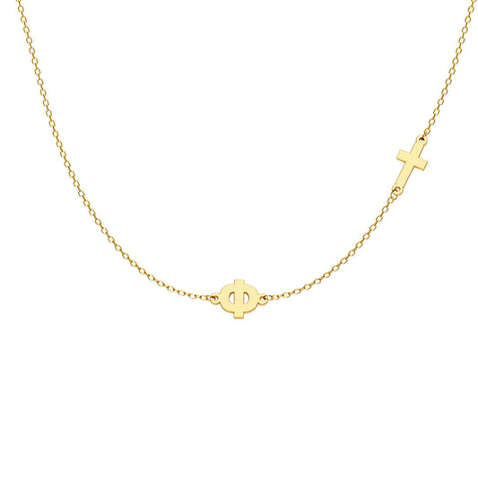 Greek Personalized Initial Necklace With Cross Charm