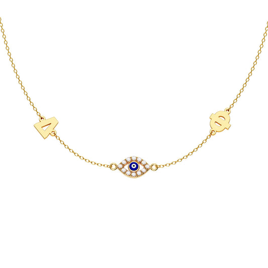 Greek Personalized 2 Initial Necklace With Marquise Evil Eye Pavé Charm