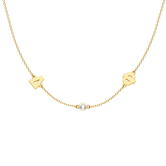 Greek Personalized 2 Initial Necklace With Stone Bezel Charm