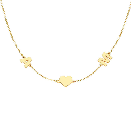 Personalized 2 Initial Necklace With Heart Charm