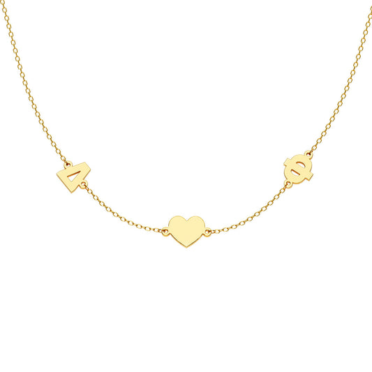 Greek Personalized 2 Initial Necklace With Heart Charm
