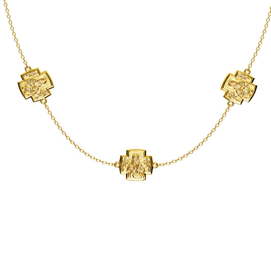 Multiple Virgin Mary & Jesus Two-Sided Cross Necklace