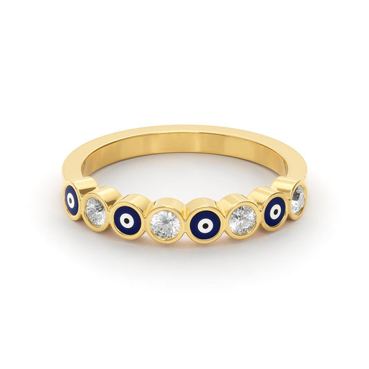 Multiple Enamel Evil Eye Ring with Stones