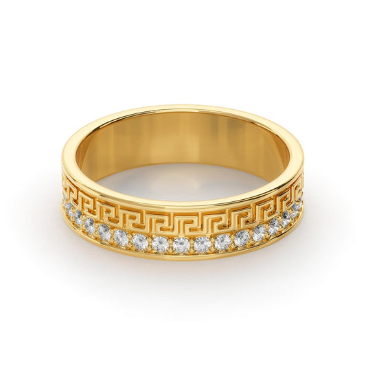 Greek Key Layered Pavé Ring