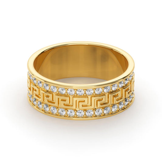 Greek Key Double Layered Pavé Ring