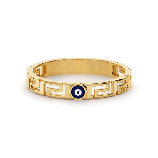 Greek Key Motif Evil Eye Ring
