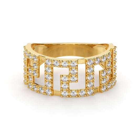 Greek Key Wide Pavé Ring