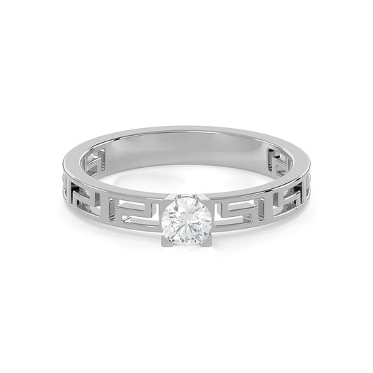 Greek Key 1/4 Ct. Round Diamond Engagement Ring