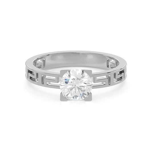 Greek Key 1 Ct. Round Diamond Engagement Ring
