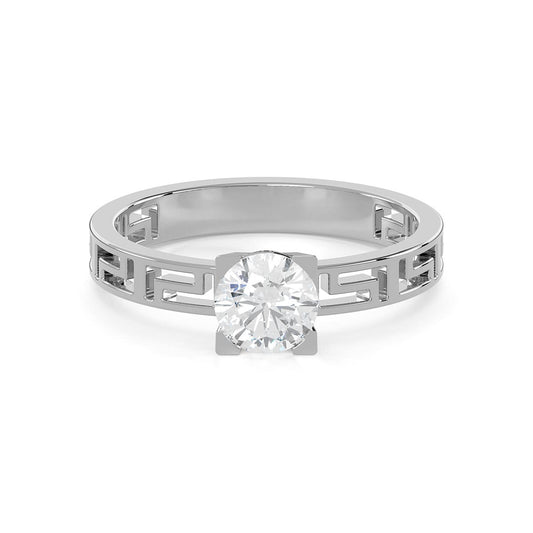 Greek Key 3/4 Ct. Round Diamond Engagement Ring