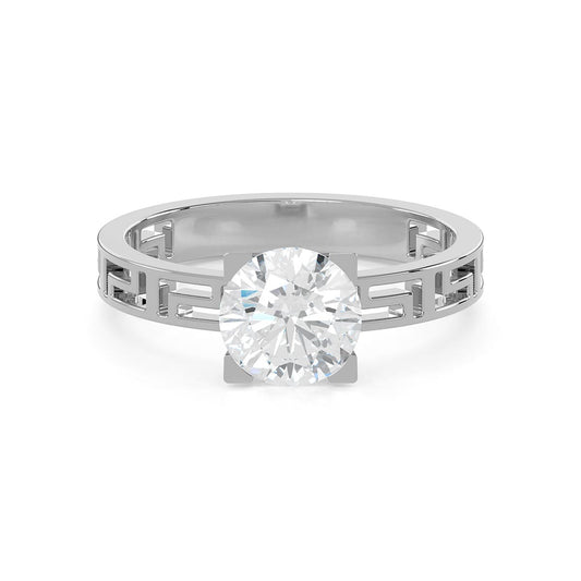 Greek Key 1 1/2 Ct. Round Diamond Engagement Ring