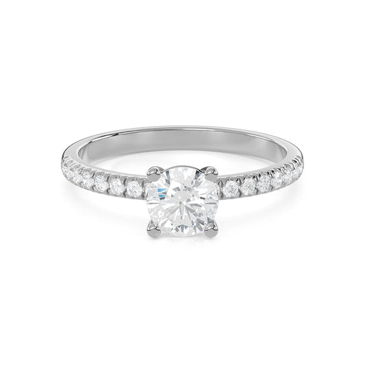 Pavé band 3/4 Ct. Round Diamond Engagement Ring