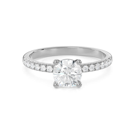 Pavé band 1 Ct. Round Diamond Engagement Ring