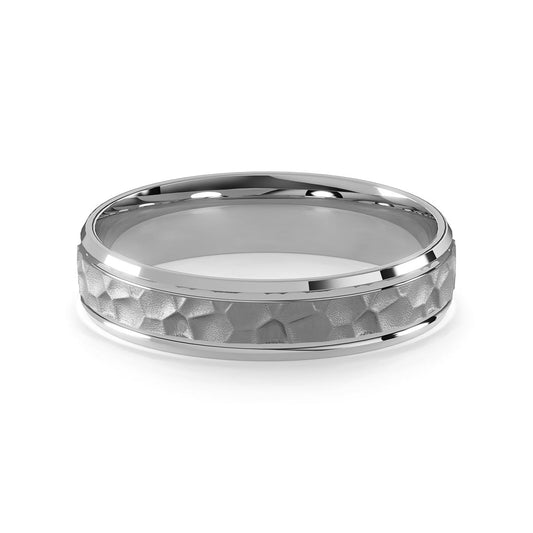 Comfort Fit 5MM Men's Wedding Ring with Hammered Inlay