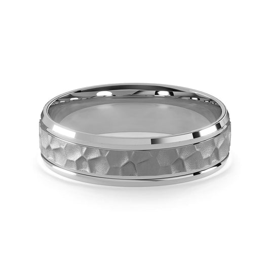 Comfort Fit 6MM Men's Wedding Ring with Hammered Inlay