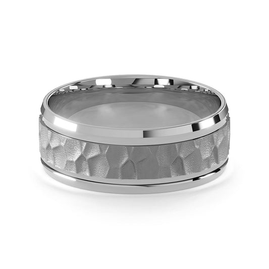 Comfort Fit 8MM Men's Wedding Ring with Hammered Inlay