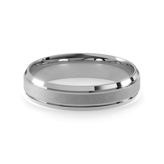 Comfort Fit 5MM Beveled Men's Wedding Ring with Satin Inlay