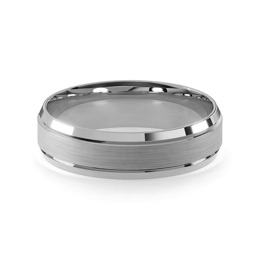 Comfort Fit 6MM Beveled Men's Wedding Ring with Satin Inlay
