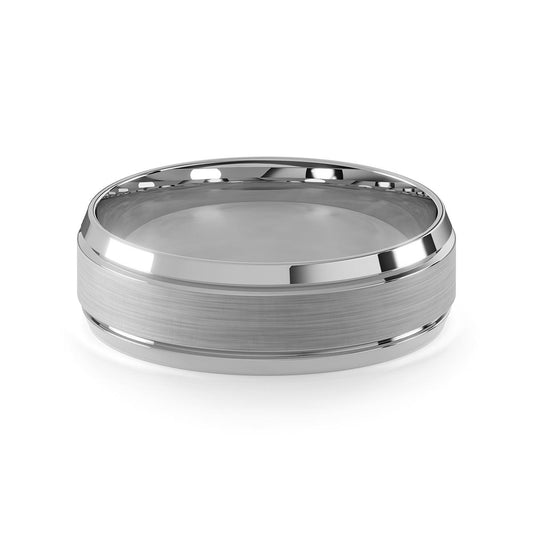 Comfort Fit 7MM Beveled Men's Wedding Ring with Satin Inlay