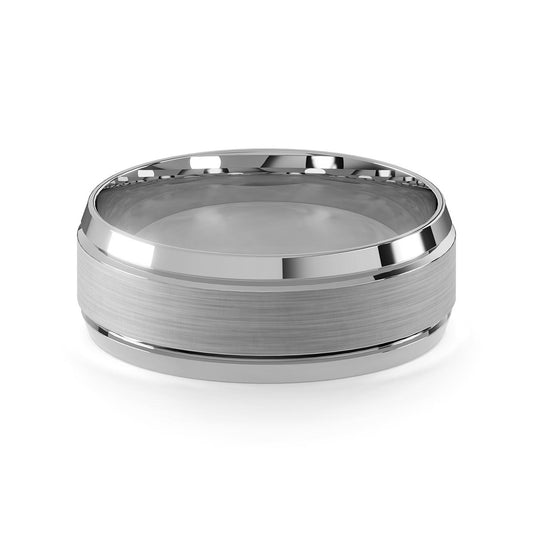 Comfort Fit 8MM Beveled Men's Wedding Ring with Satin Inlay