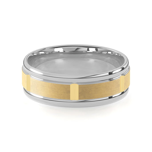 Comfort Fit 7MM Men's Wedding Ring with Grooved Satin Inlay