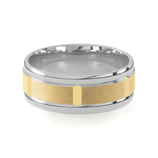 Comfort Fit 8MM Men's Wedding Ring with Grooved Satin Inlay