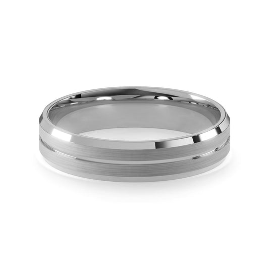 Comfort Fit 5MM Beveled Men's Wedding Ring with Narrow Inlay
