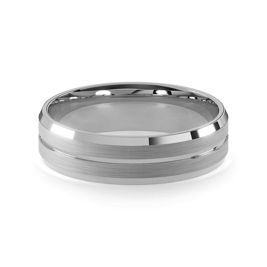 Comfort Fit 6MM Beveled Men's Wedding Ring with Narrow Inlay