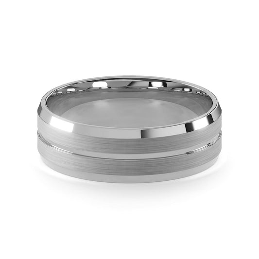 Comfort Fit 7MM Beveled Men's Wedding Ring with Narrow Inlay