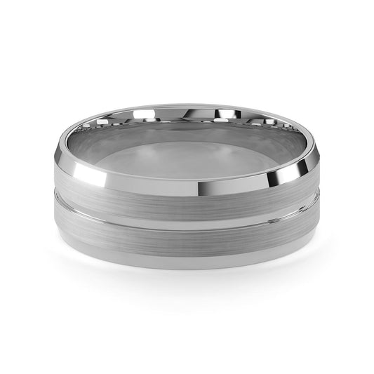 Comfort Fit 8MM Beveled Men's Wedding Ring with Narrow Inlay