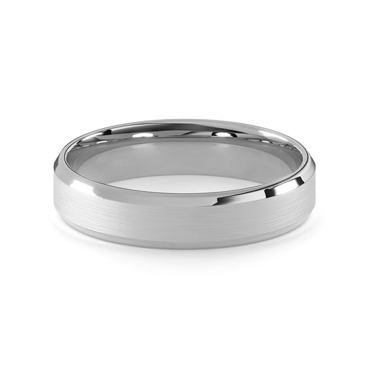 Comfort Fit 5MM Beveled Men's Wedding Ring with Wide Satin Inlay